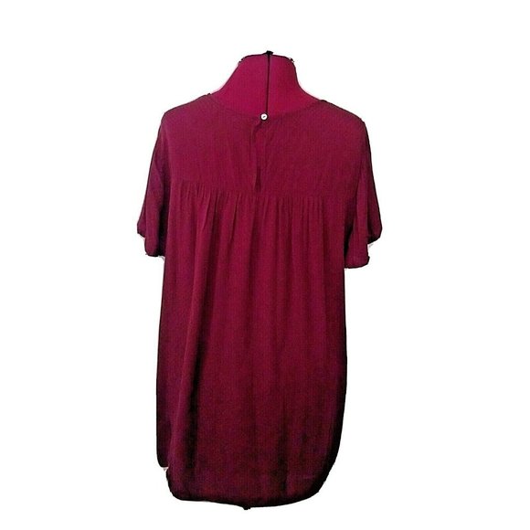 Torrid Womens Blouse Size 1 14/16 1XL Merlot Lace Up Trim Mesh Inset - Picture 6 of 8